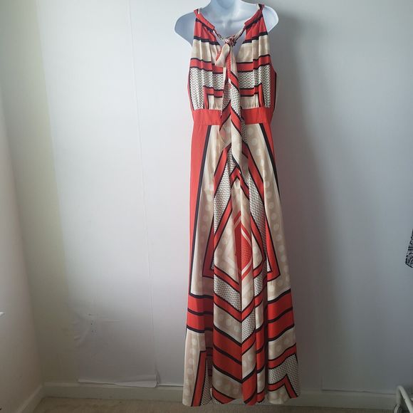 Eliza J Scarf Print Crepe De Chine Fit & Flare Maxi Dress In Multi size 12 - Picture 2 of 7